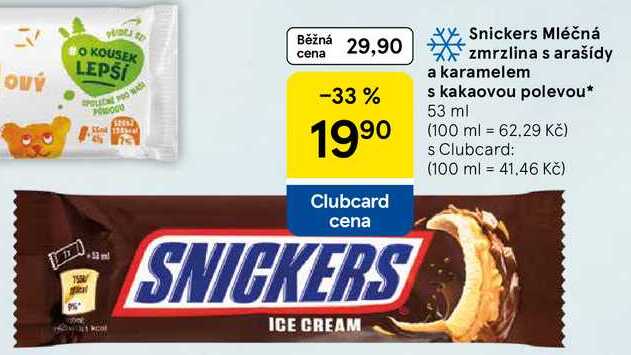 Snickers Mléčná zmrzlina s arašídy a karamelem s kakaovou polevou, 53 ml 