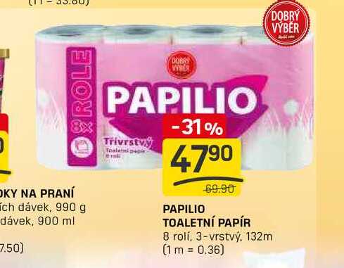 PAPILIO TOALETNÍ PAPÍR 8 rolí, 3-vrstvý