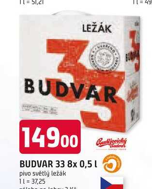 BUDVAR 33 8x 0,5 L pivo světlý ležák