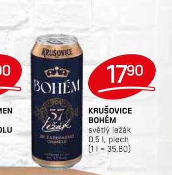 KRUŠOVICE BOHÉM světlý ležák 0,5l, plech
