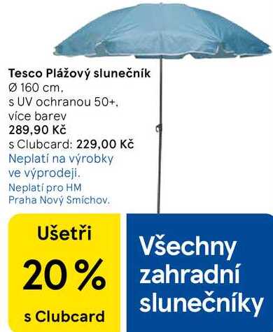 Tesco Plážový slunečník Ø160 cm. s UV ochranou 50+, více barev 