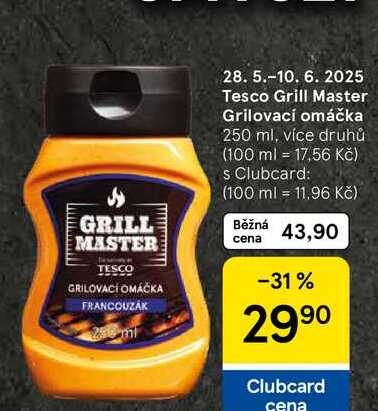 Tesco Grill Master Grilovací omáčka, 250 ml, více druhů 