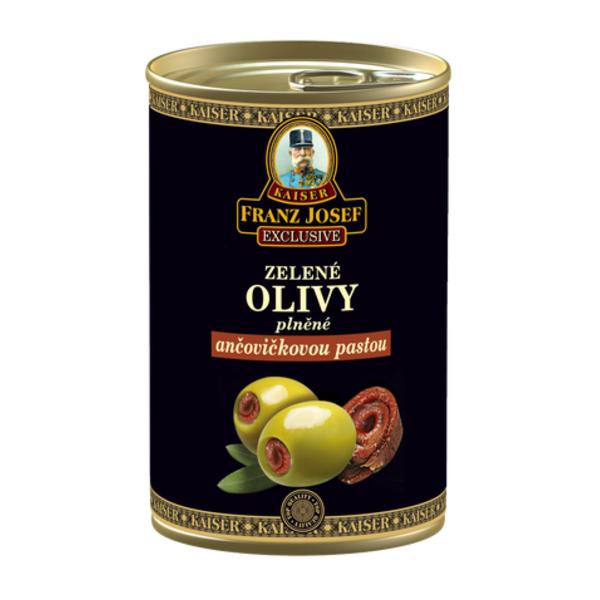 Franz Josef Kaiser Zelené olivy ve slaném nálevu plněné ančovičkovou pastou