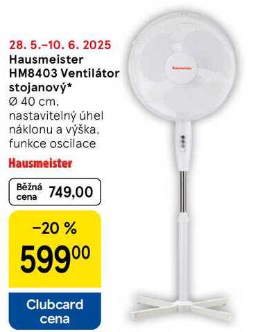 Hausmeister HM8403 Ventilátor stojanový, Ø 40 cm, nastavitelný úhel náklonu a výška 
