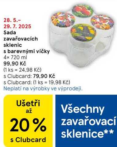 Sada zavařovacích sklenic s barevnými víčky, 4x 720 ml  