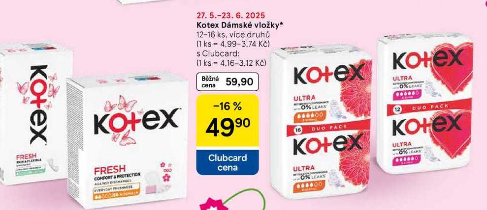 Kotex Dámské vložky, 12-16 ks, více druhů 