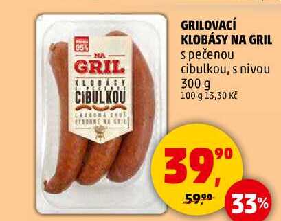 GRILOVACÍ KLOBÁSY NA GRIL s pečenou cibulkou, 300 g