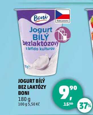 JOGURT BÍLÝ BEZ LAKTÓZY BONI, 180 g 
