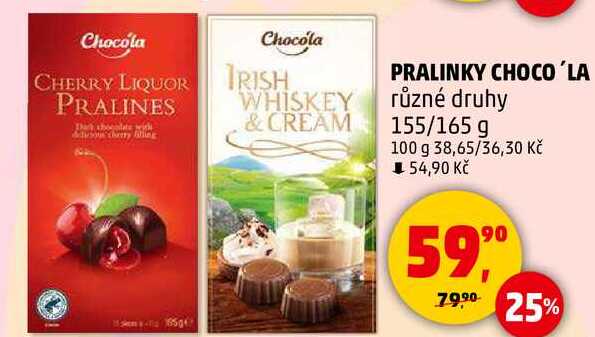 PRALINKY CHOCO'LA různé druhy, 155/165 g 