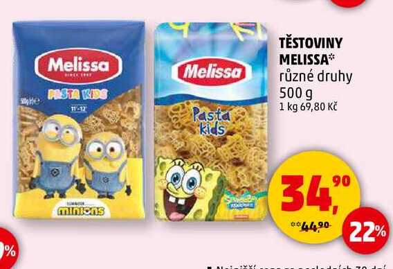 TĚSTOVINY MELISSA různé druhy, 500 g 
