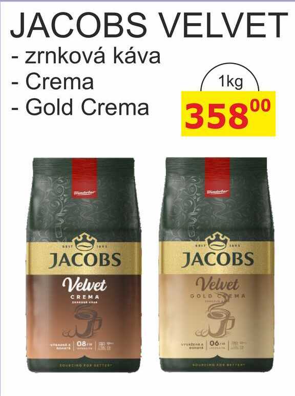 Jacobs Velvet zrnková káva 1000g