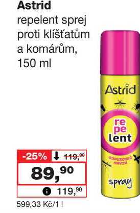 Astrid repelent sprej proti klíšťatům a komárům, 150 ml 
