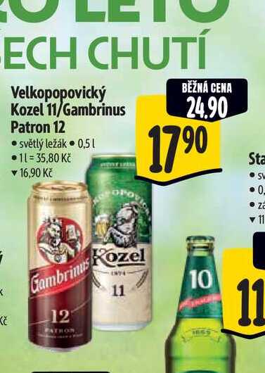 Velkopopovický Kozel 11/Gambrinus Patron 12 0,5 l