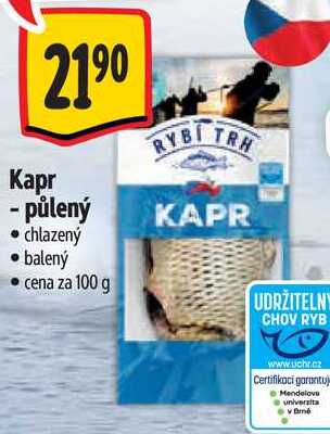 Kapr - půlený, cena za 100 g 