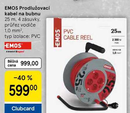 EMOS Prodlužovací kabel na bubnu, 25 m. 4 zásuvky. průřez vodiče 1.0 mm². typ izolace: PVC 
