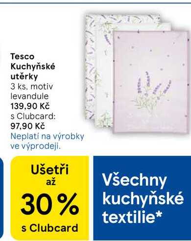 Tesco Kuchyňské utěrky 3 ks, motiv levandule 