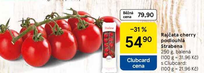 Rajčata cherry podlouhlá Strabena, 250 g. balená 