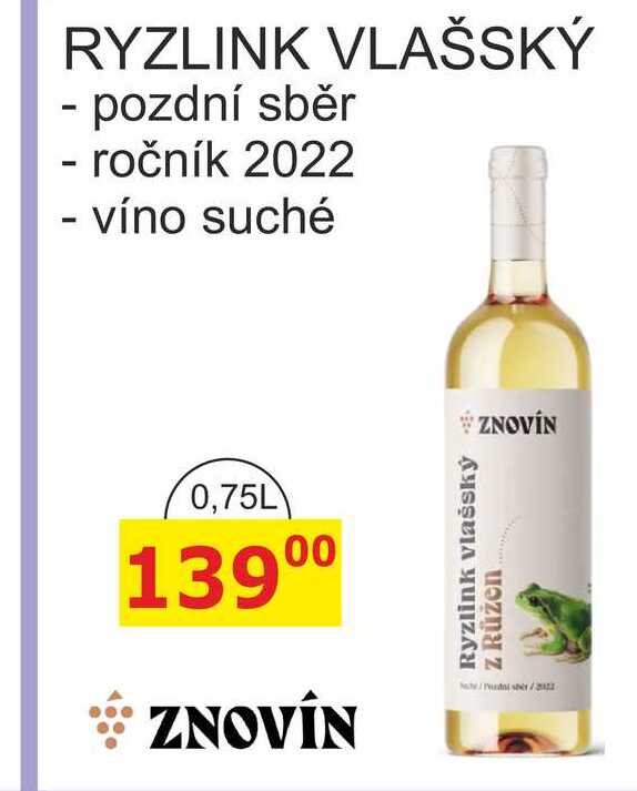 ZNOVÍN RYZLINK VLAŠSKÝ 0,75l