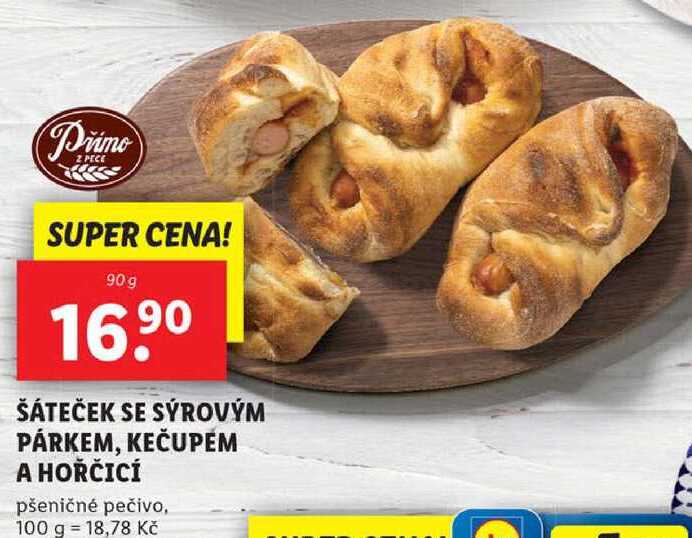 ŠÁTEČEK SE SÝROVÝM PÁRKEM, KEČUPEM A HOŘČICÍ, 90 g