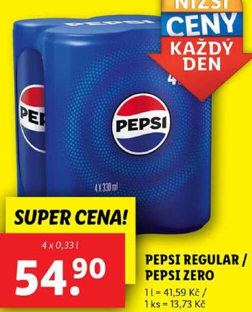 PEPSI REGULAR/PEPSI ZERO, 4x 0,33 l