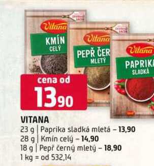 Vitana 23 g Paprika sladká mletá 28 g Kmín celý 18 g Pepř černý mletý 