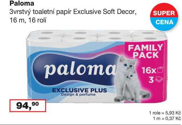 Paloma 3vrstvý toaletní papír Exclusive Soft Decor, 16 m, 16 rolí 
