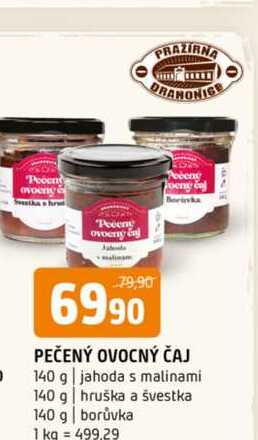 Pečený ovocný čaj 140 g jahoda s malinami 140 g hruška a švestka 140 g borůvka