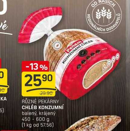 CHLÉB KONZUMNÍ balený, krájený 450 - 600 g