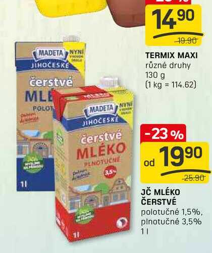 JČ MLÉKO ČERSTVÉ polotučné 1,5% 1l