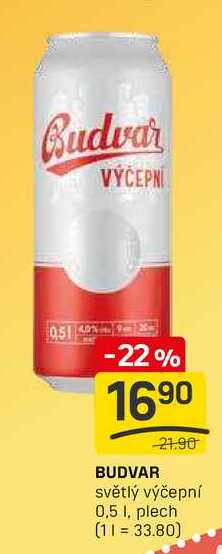 BUDVAR světlý výčepní 0,5l, plech 