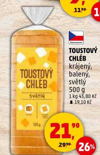 TOUSTOVÝ CHLÉB krájený, balený, světlý, 500 g 