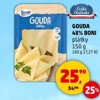 GOUDA 48% BONI plátky, 150 g 