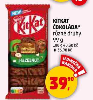 KITKAT ČOKOLÁDA různé druhy, 99 g  