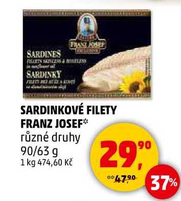 SARDINKOVÉ FILETY FRANZ JOSEF různé druhy, 90/63 g