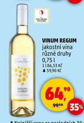 VINUM REGUM jakostní vína různé druhy, 0,75 l