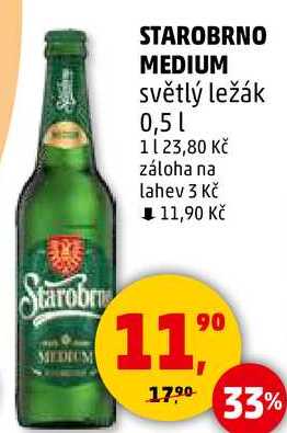 STAROBRNO MEDIUM světlý ležák, 0,5 l