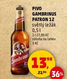 PIVO GAMBRINUS PATRON 12 světlý ležák, 0,5 l