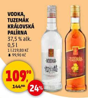 VODKA, TUZEMÁK KRÁLOVSKÁ PALÍRNA 37,5% alk., 0,5 l 