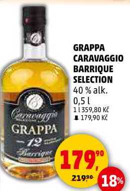 GRAPPA CARAVAGGIO BARRIQUE SELECTION 40% alk., 0,5 l
