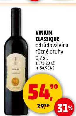 VINIUM CLASSIQUE odrůdová vína různé druhy, 0,75 l