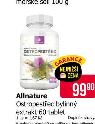 Allnature Ostropestřec bylinný extrakt 60 tablet 