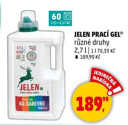 JELEN PRACÍ GEL různé druhy, 2,7 l