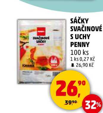 SÁČKY SVAČINOVÉ S UCHY PENNY, 100 ks 