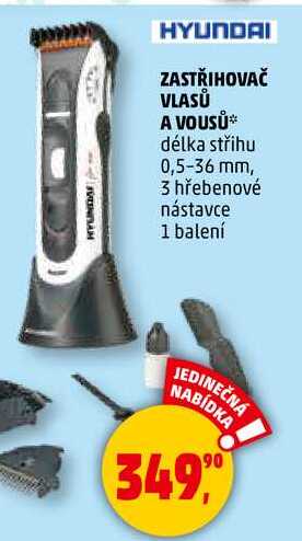 ZASTŘIHOVAČ VLASŮ A VOUSŮ délka střihu 0,5-36 mm, 3 hřebenové nástavce, 1 balení 