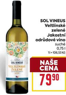 SOL VINEUS Veltlínské zelené Jakostní odrůdové víno suché 0,75l