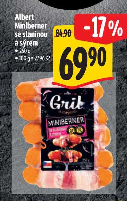 Albert Miniberner se slaninou a sýrem 250 g  