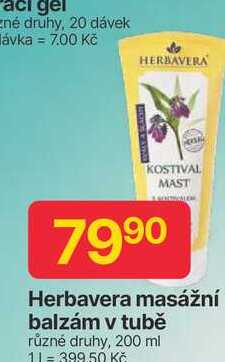 Herbavera masážní balzám v tubě různé druhy, 200 ml