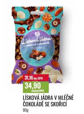 LÍSKOVÁ JÁDRA V MLÉČNÉ ČOKOLÁDĚ SE SKOŘICÍ 80g 