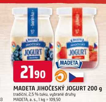 MADETA JIHOČESKÝ JOGURT 200 g tradiční, 2,5 % tuku