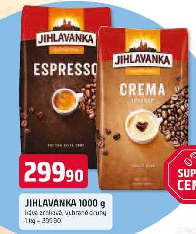 JIHLAVANKA 1000 g káva zrnková, vybrané druhy